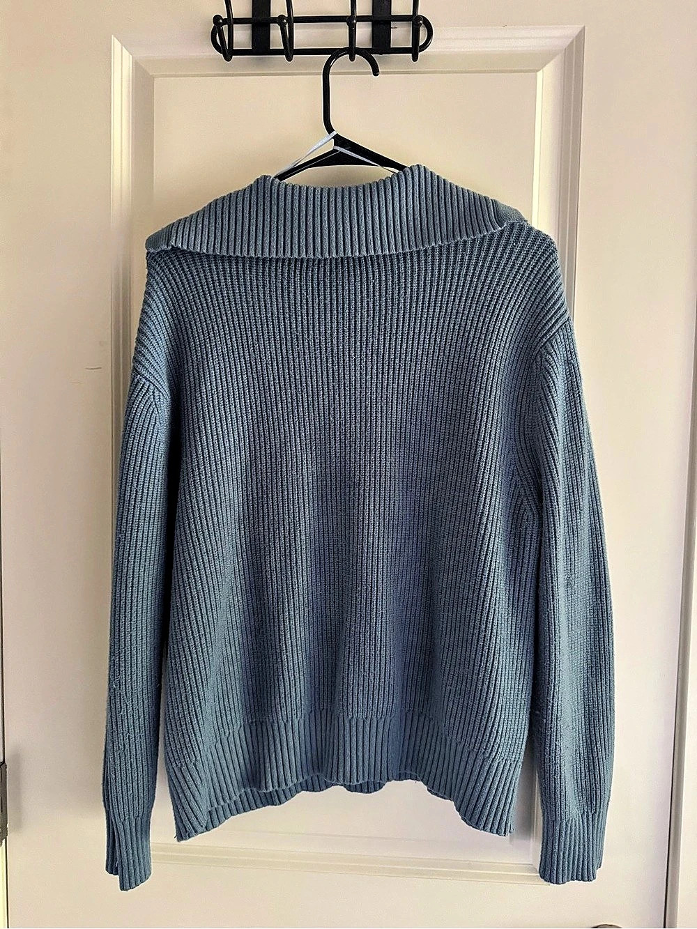 Cyrus Ribbed Cowl Neck Sweater in Blue Like New